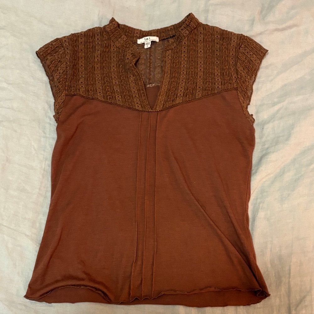 Y2K Brown Cap-Sleeve Lace Top